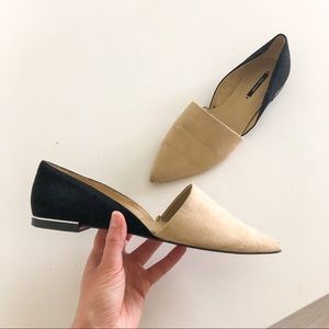 Zara Two Tone Pointy Toe Flats Beige Black Sz 37
